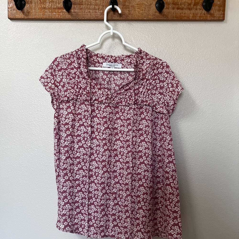 (4 for $20 Bundle ✅) Sweet Rain Pink and White Puff Sleeve Blouse